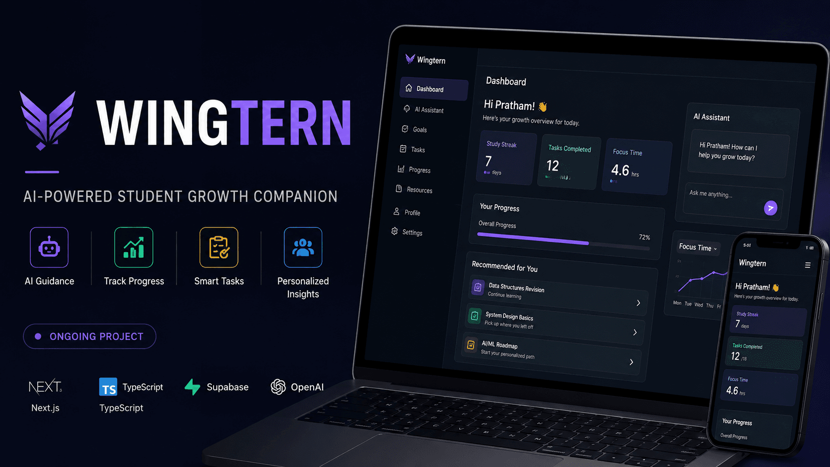 Wingtern AI-powered student growth companion dashboard